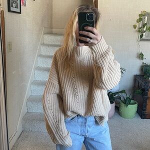 Olivia Grey Cable knit Cream Mockneck Sweater